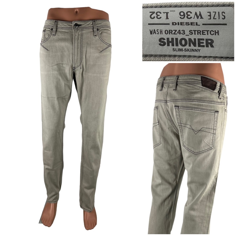 Diesel Mens 38 X 33 (actual) Shioner 0RZ43 Stretch Slim Skinny Gray Cotton Blend